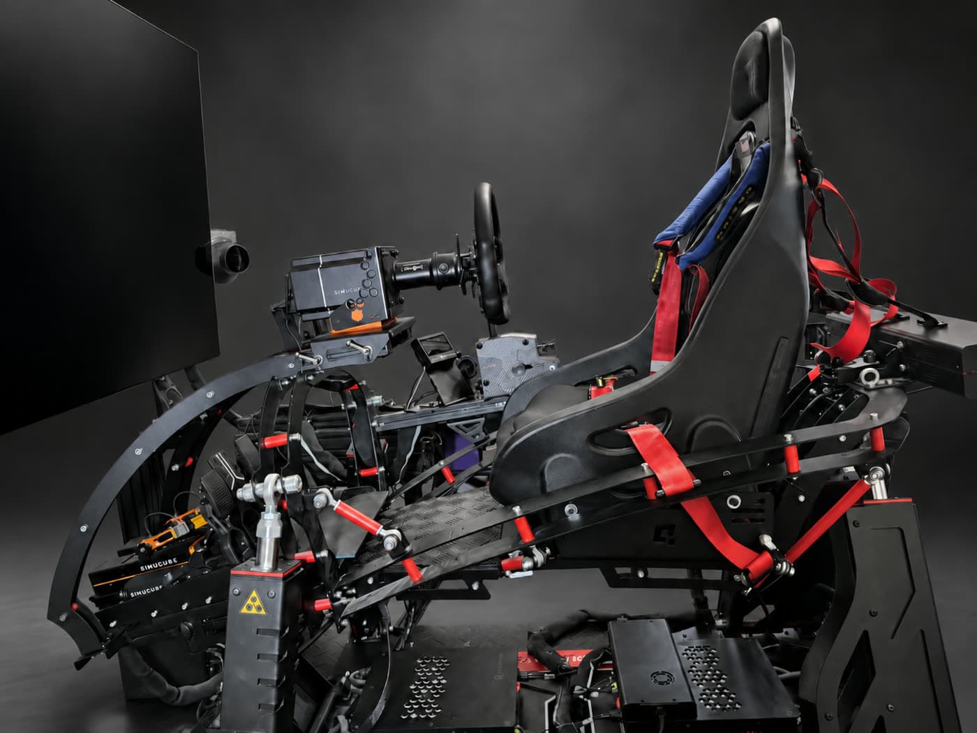 The reference build: full-motion sim racing rig, side profile